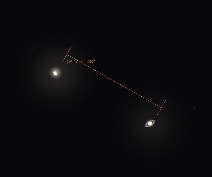 Wenus i Saturn 9.01.2015 separacja (źr. Stellarium)